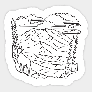 Mountain Goat in Denali National Park and Preserve Alaska USA Mono Line Art Sticker